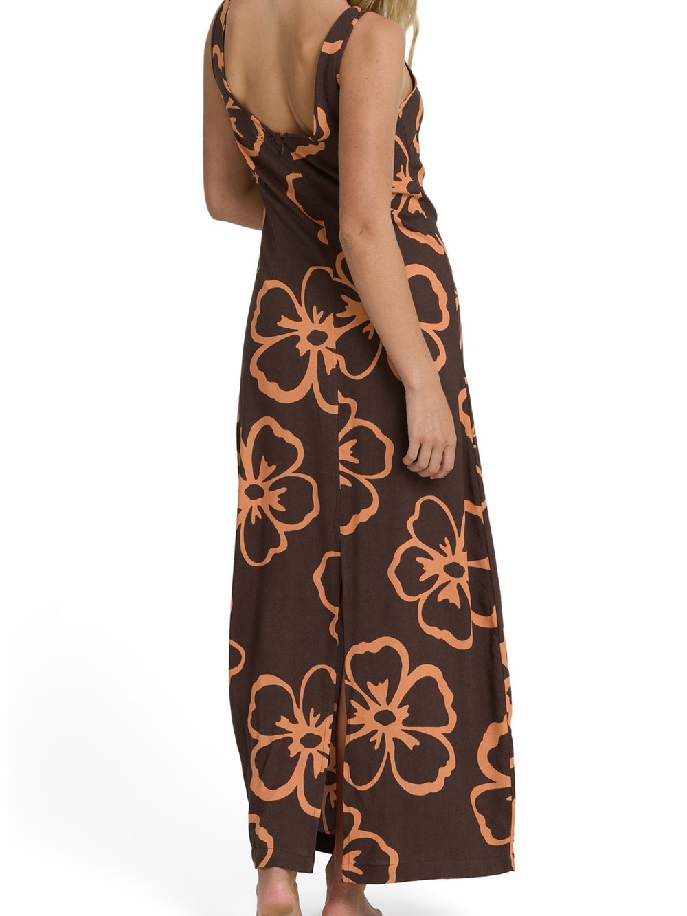 Billabong Brown Maxi Dress with Orange Floral Print - Picture 2 of 6